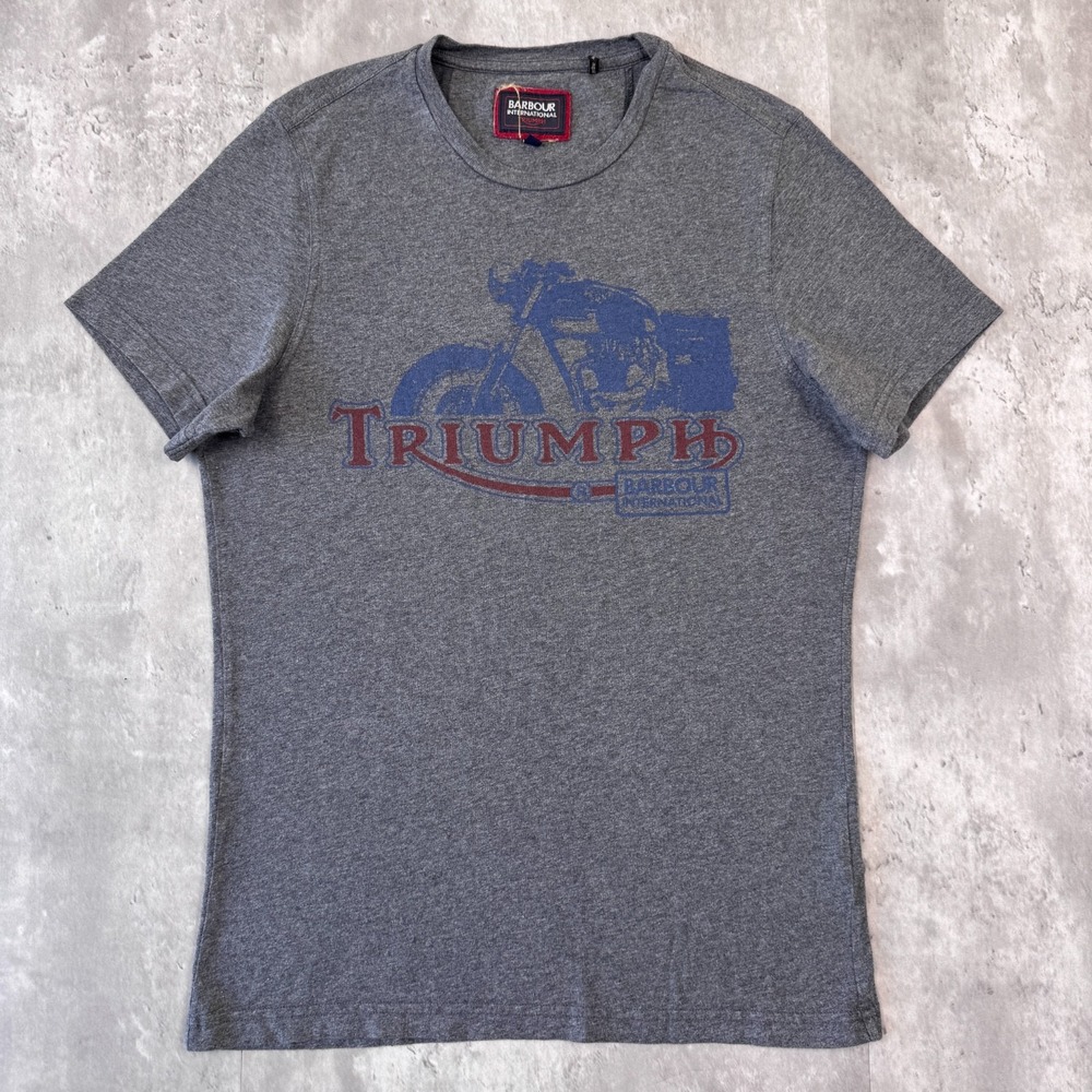 Barbour International Triumph T-Shirt Mens Small Gray Motorcycles Short Sleeve